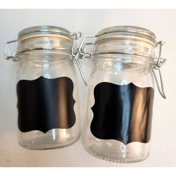 Set Of 2 Glass Chalkboard Label Jars With Hinged Lids & Metal Clamps - Picture 2 of 6